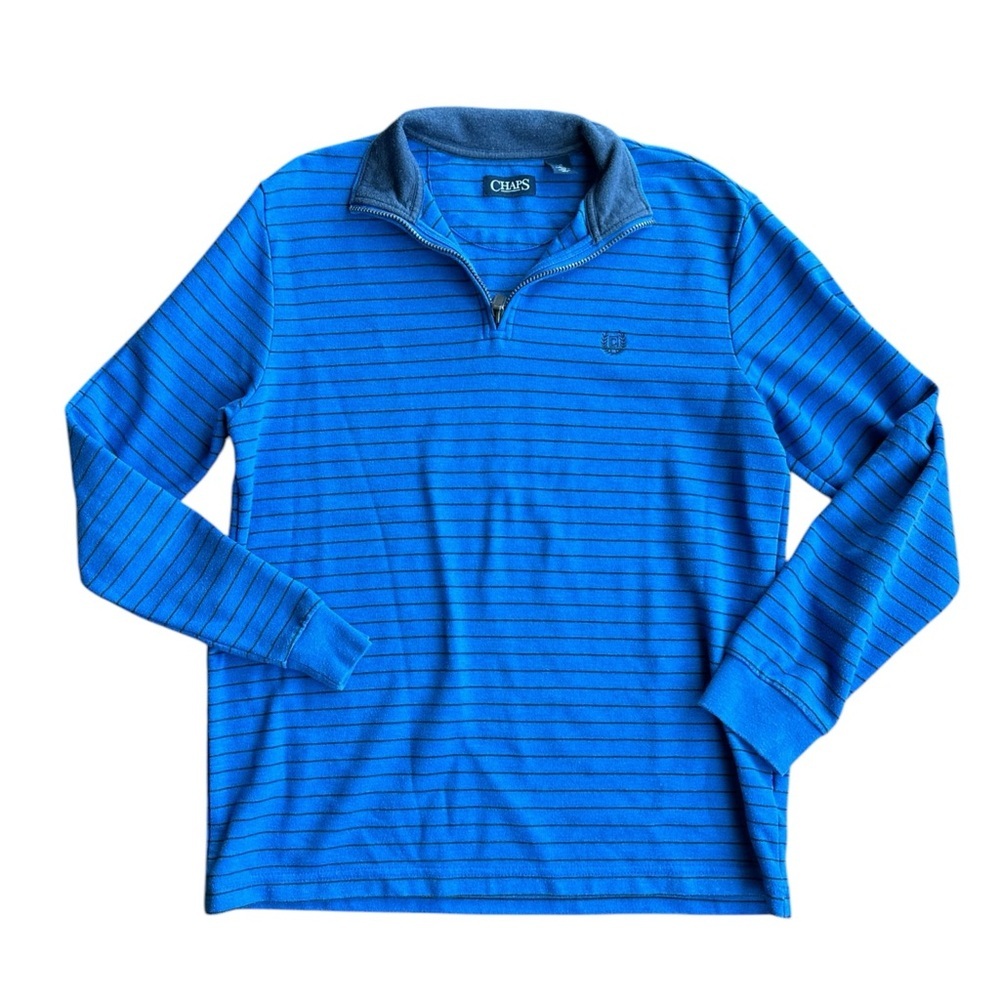 Chaps Sweater Mens Size Large Blue 1/4 Zip Mock Neck Long Sleeve Pullover